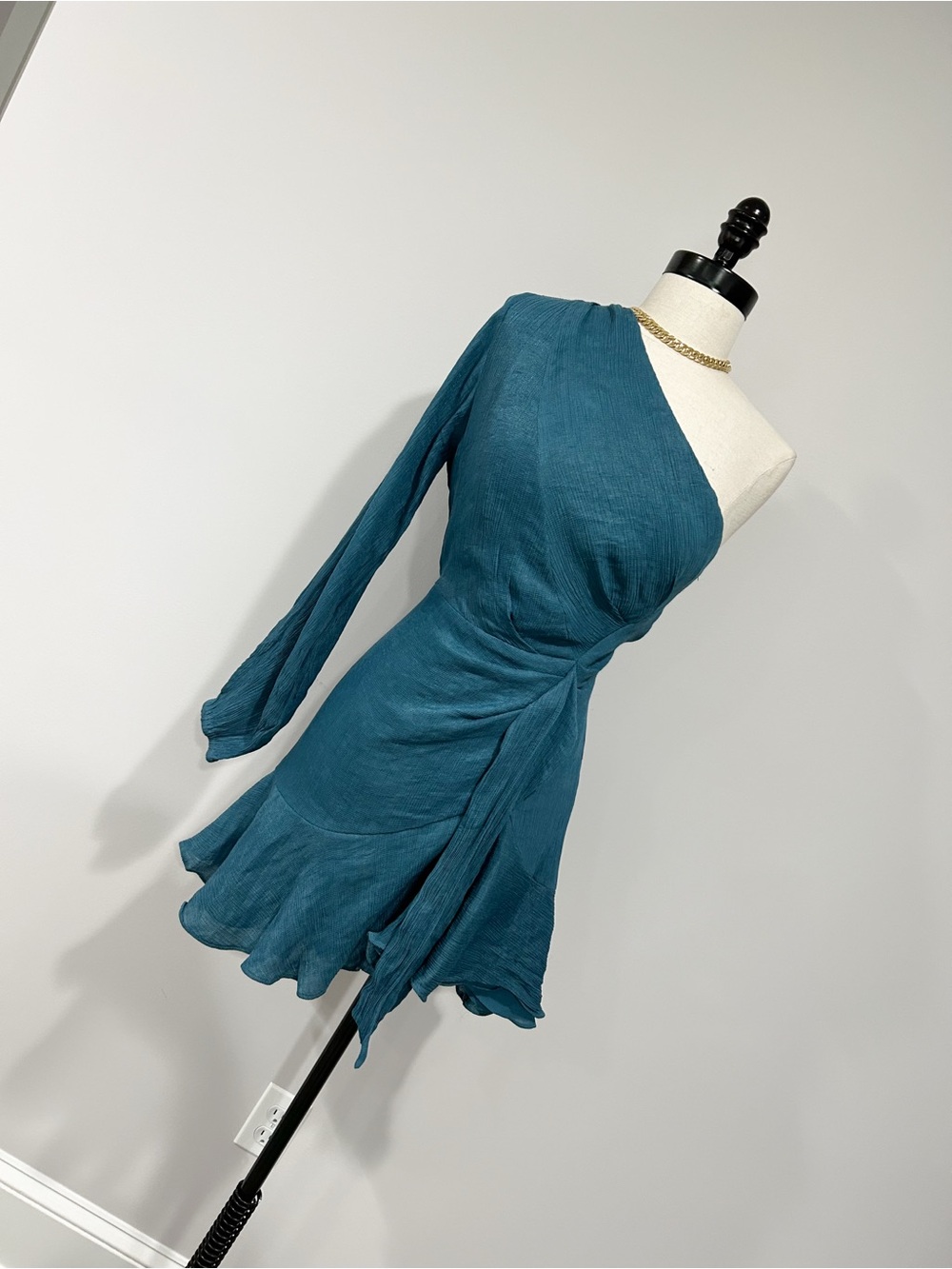 Lush One-Shoulder Teal Blue Mini Dress